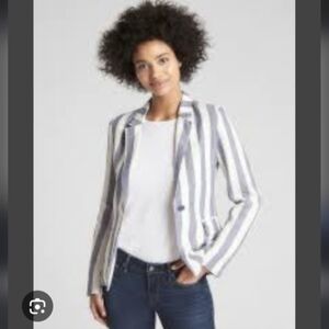GAP Vertical Stripe Linen Blazer in White and Grey